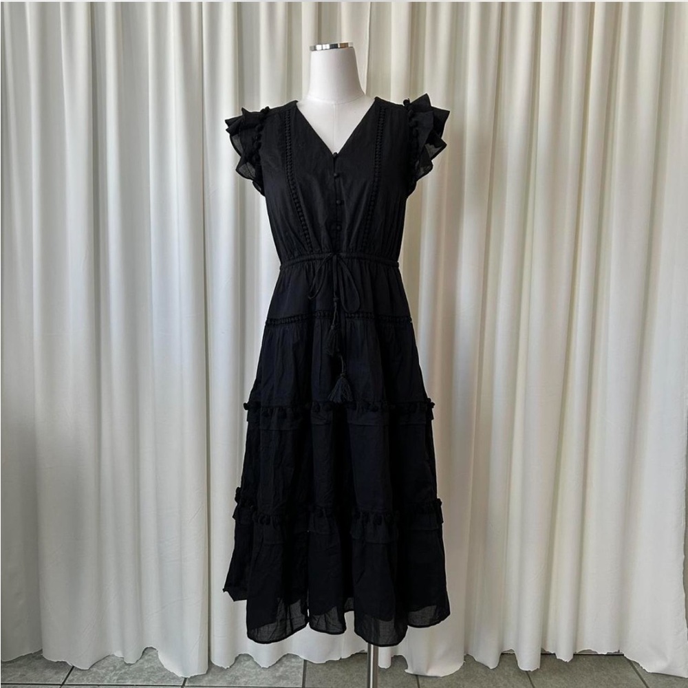 J. Crew Pom-pom Dress In Cotton Voile Black Size 6. - Picture 2 of 7